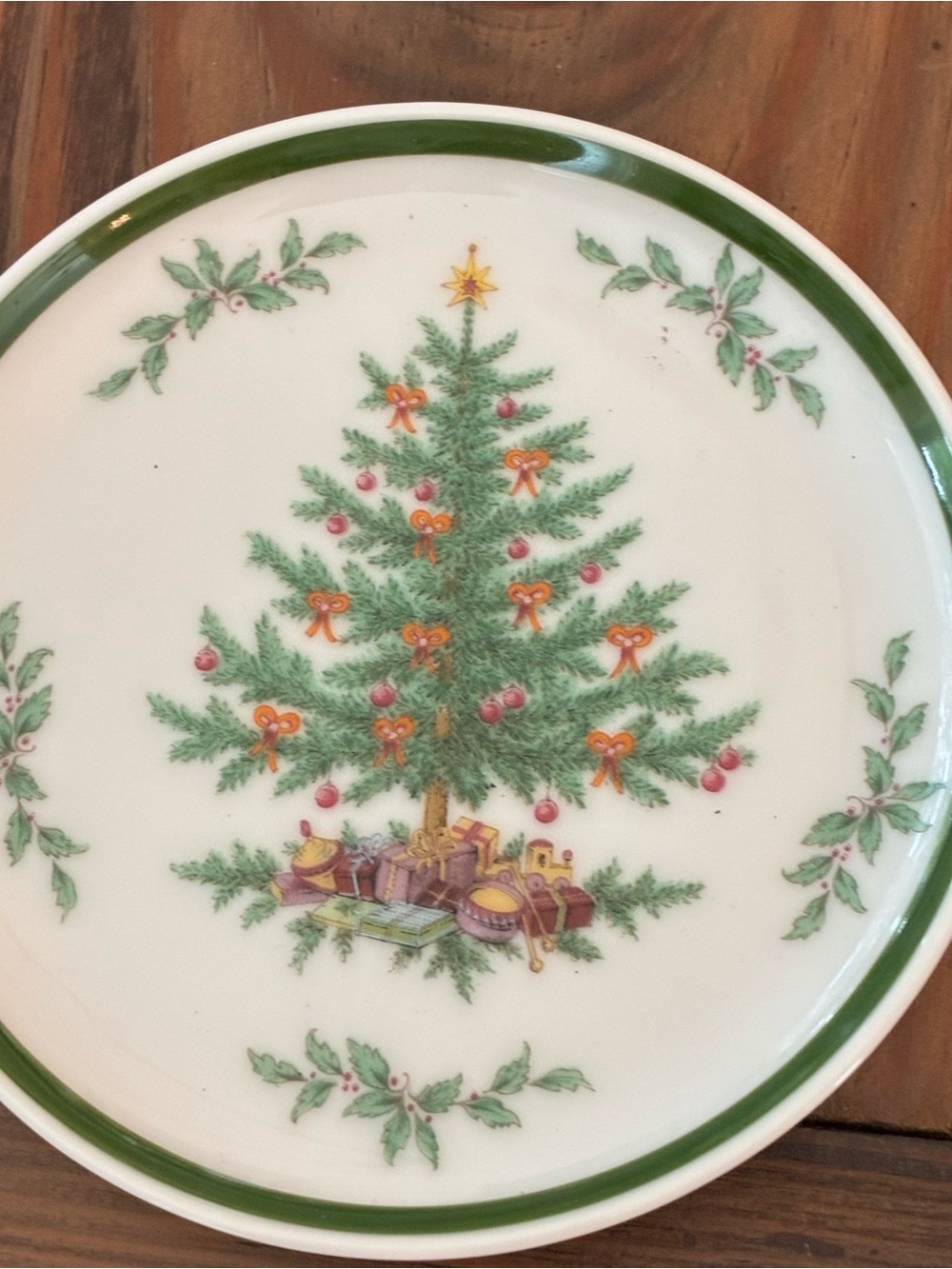 Classic Green Trim Christmas Tree Holiday Dish and Covered Trinket Bowl Set